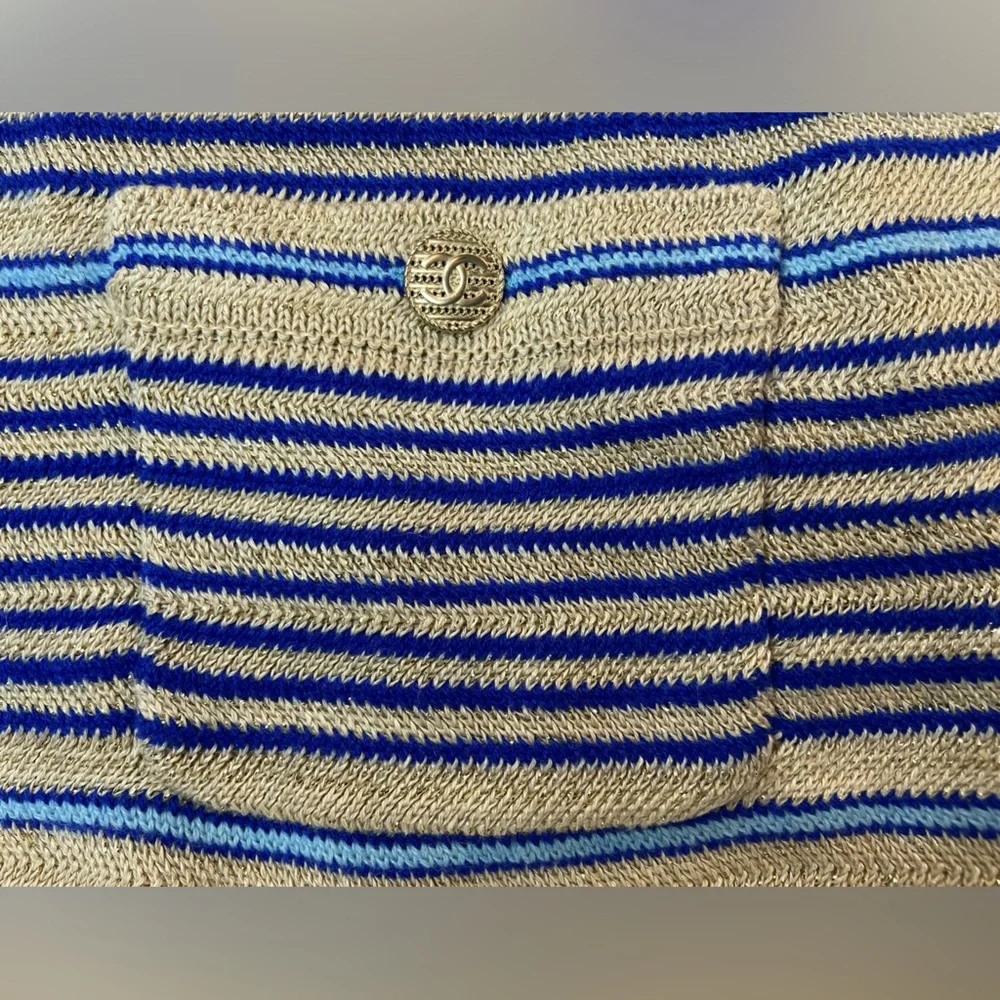 CHANEL Striped Metallic Knit Cardigan from 2019 Cruise La Pausa Size 48 - Picture 4 of 12